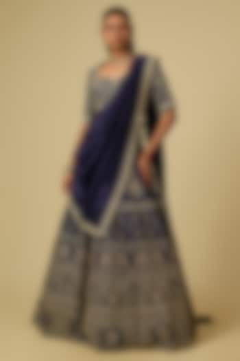Purple Raw Silk Zardosi Embroidered Bridal Lehenga Set by Jayanti Reddy at Pernia's Pop Up Shop