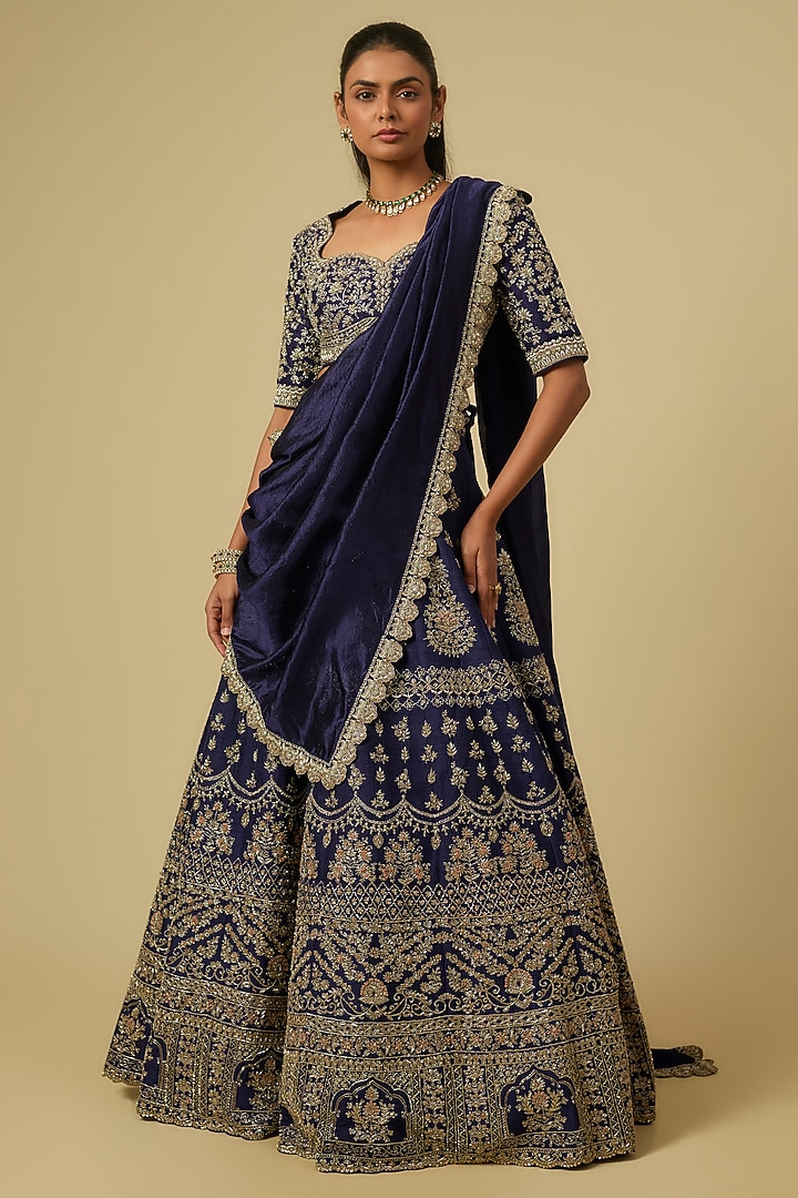 Purple Raw Silk Zardosi Embroidered Bridal Lehenga Set by Jayanti Reddy at Pernia's Pop Up Shop