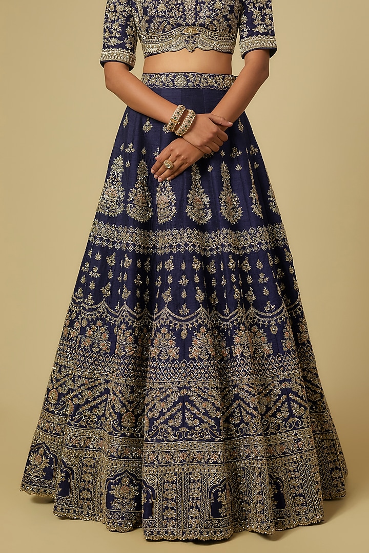 Purple Raw Silk Zardosi Embroidered Bridal Lehenga Set by Jayanti Reddy at Pernia's Pop Up Shop