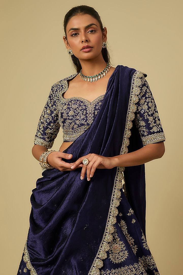 Purple Raw Silk Zardosi Embroidered Bridal Lehenga Set by Jayanti Reddy at Pernia's Pop Up Shop