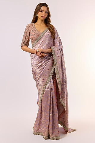 Lavender Banarasi Silk Saree Set by Jayanti Reddy