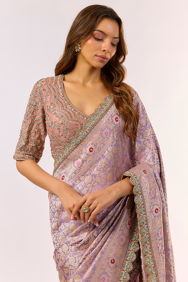 Lavender Banarasi Silk Bridal Saree Set by Jayanti Reddy at Pernia's Pop Up Shop