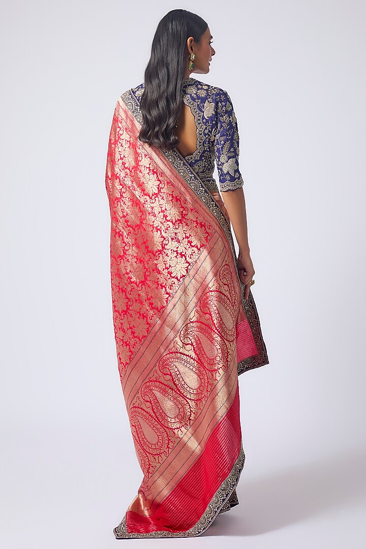 Red Banarasi Zardosi Embroidered Bridal Saree Set by Jayanti Reddy at Pernia's Pop Up Shop