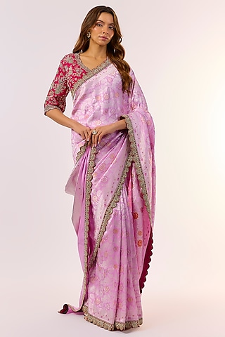Lavender Banarasi Silk Saree Set by Jayanti Reddy