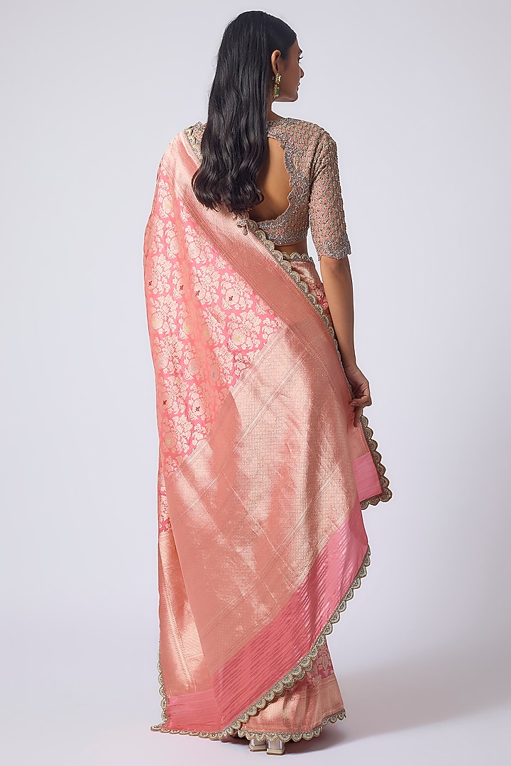 Peach Banarasi Zardosi Embroidered Bridal Saree Set by Jayanti Reddy at Pernia's Pop Up Shop