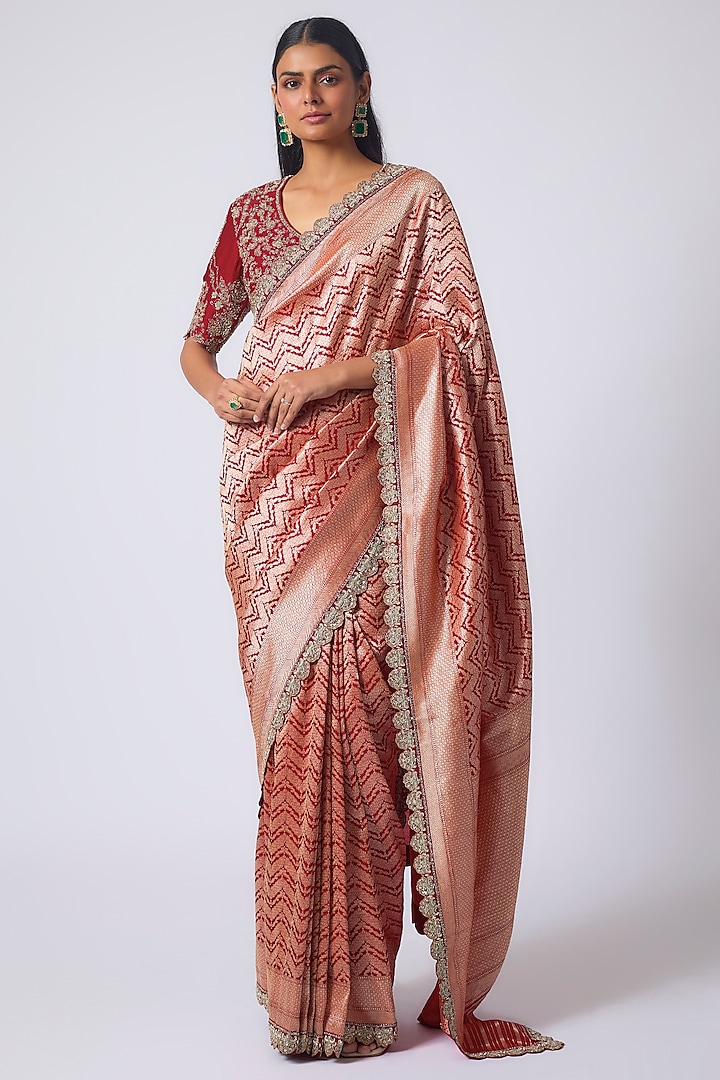 Red Banarasi Zardosi Embroidered Bridal Saree Set by Jayanti Reddy at Pernia's Pop Up Shop
