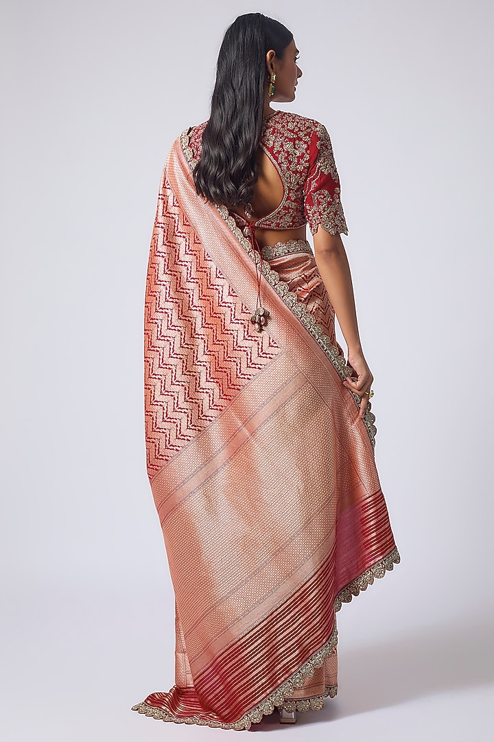 Red Banarasi Zardosi Embroidered Bridal Saree Set by Jayanti Reddy at Pernia's Pop Up Shop