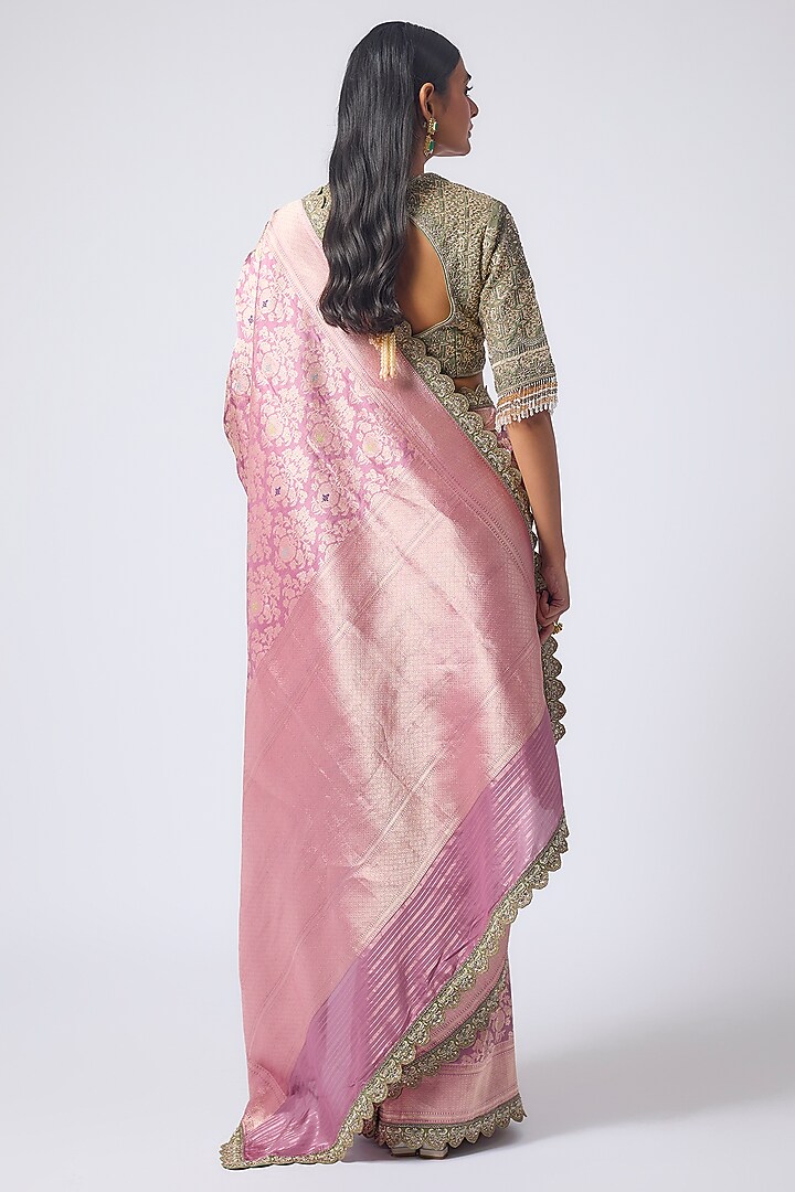Pink Banarasi Zardosi Embroidered Bridal Saree Set by Jayanti Reddy at Pernia's Pop Up Shop