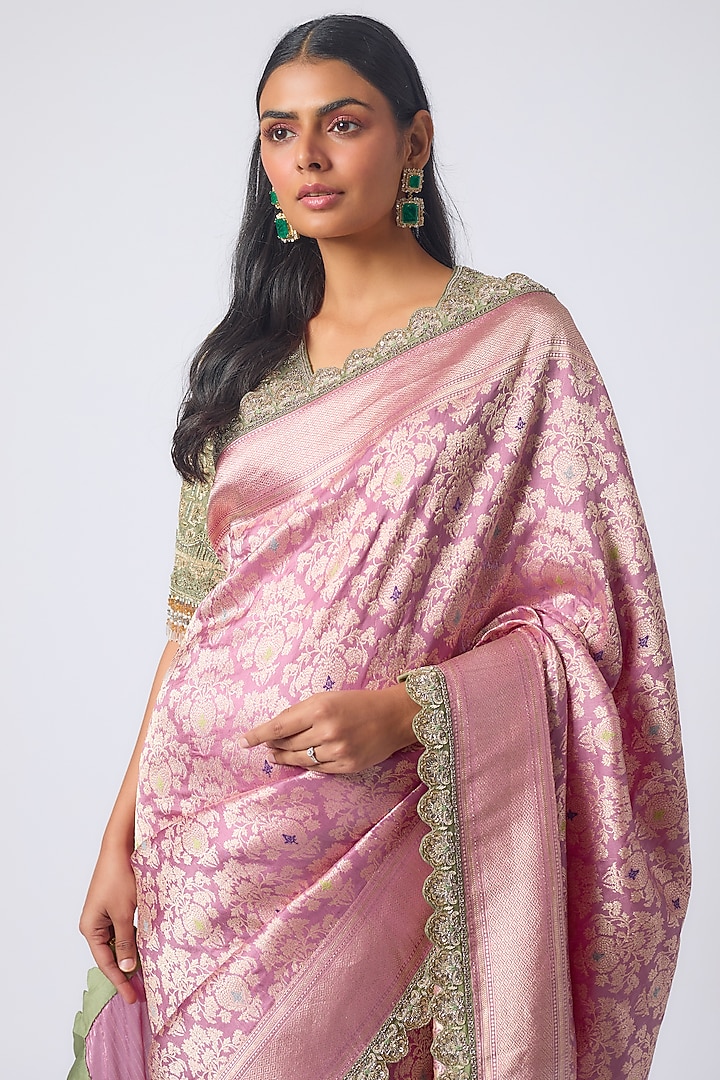 Pink Banarasi Zardosi Embroidered Bridal Saree Set by Jayanti Reddy at Pernia's Pop Up Shop