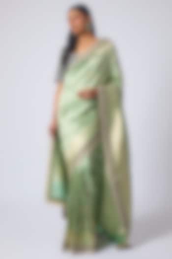 Mint Green Banarasi Zardosi Embroidered Bridal Saree Set by Jayanti Reddy at Pernia's Pop Up Shop
