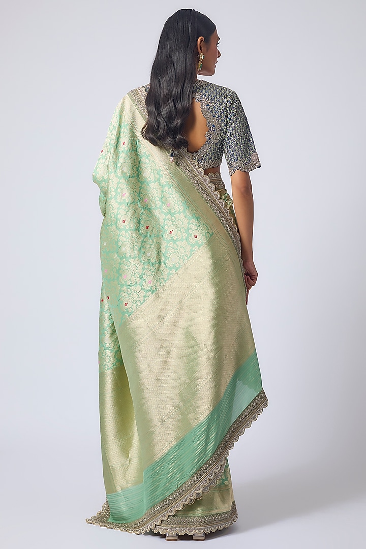 Mint Green Banarasi Zardosi Embroidered Bridal Saree Set by Jayanti Reddy at Pernia's Pop Up Shop