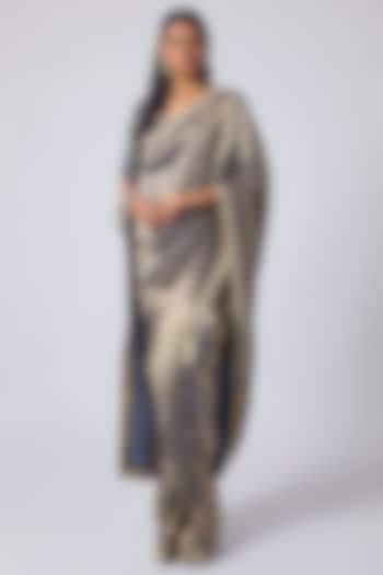 Navy Blue Banarasi Zardosi Embroidered Bridal Saree Set by Jayanti Reddy at Pernia's Pop Up Shop