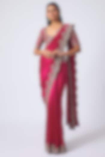 Pink Silk Zardosi Embroidered Reception Saree Set by Jayanti Reddy at Pernia's Pop Up Shop