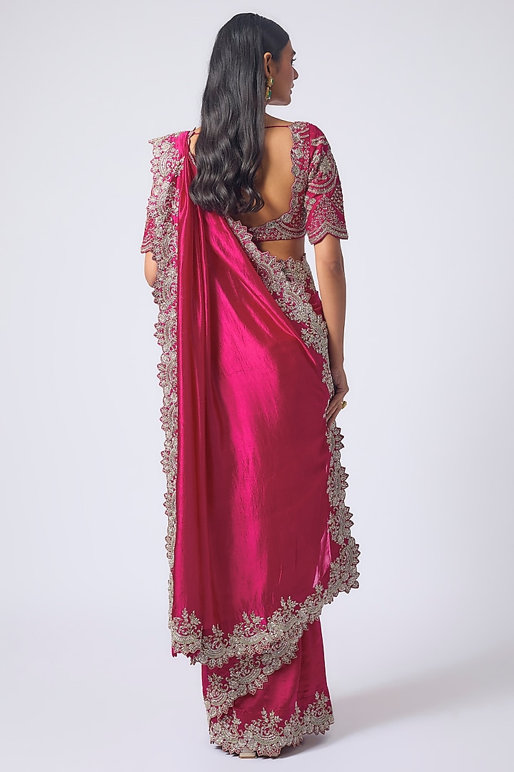 Pink Silk Zardosi Embroidered Bridal Saree Set by Jayanti Reddy at Pernia's Pop Up Shop