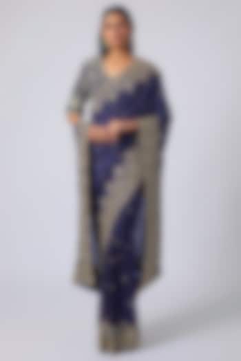 Purple Silk Zardosi Embroidered Bridal Saree Set by Jayanti Reddy at Pernia's Pop Up Shop
