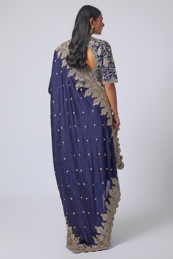 Purple Silk Zardosi Embroidered Bridal Saree Set by Jayanti Reddy at Pernia's Pop Up Shop
