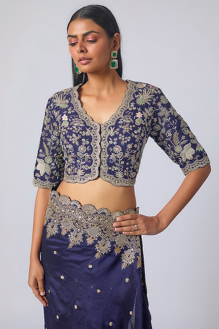 Purple Silk Zardosi Embroidered Bridal Saree Set by Jayanti Reddy at Pernia's Pop Up Shop