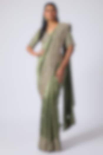 Mint Green Silk Zardosi Embroidered Bridal Saree Set by Jayanti Reddy at Pernia's Pop Up Shop