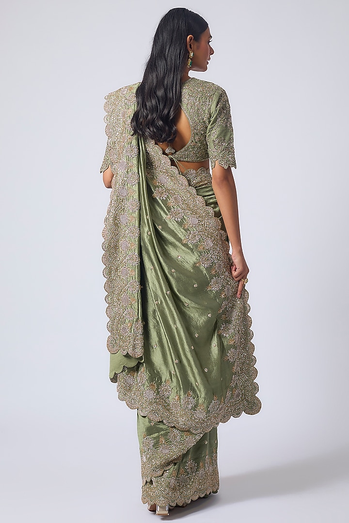 Mint Green Silk Zardosi Embroidered Bridal Saree Set by Jayanti Reddy at Pernia's Pop Up Shop