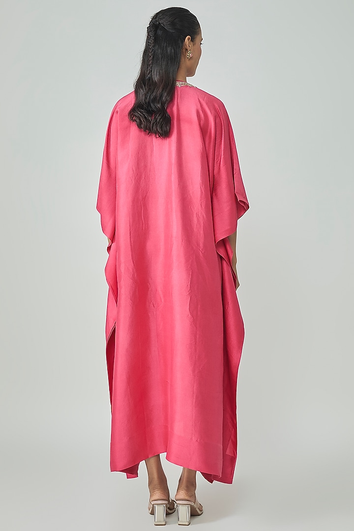 Coral Pink Silk Aari Work Kaftan by Jayanti Reddy at Pernia's Pop Up Shop