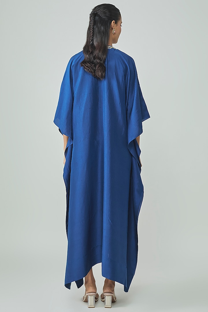 Blue Silk Aari Work Kaftan by Jayanti Reddy at Pernia's Pop Up Shop
