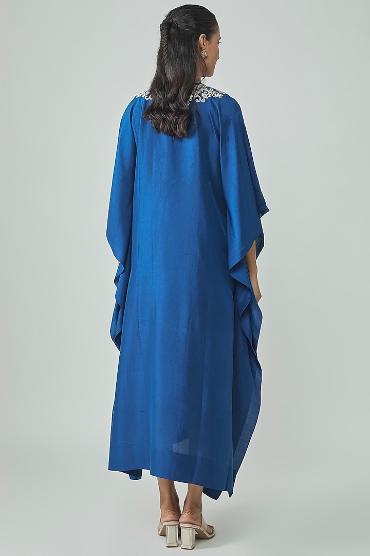 Blue Silk Zardosi Work Kaftan by Jayanti Reddy at Pernia's Pop Up Shop