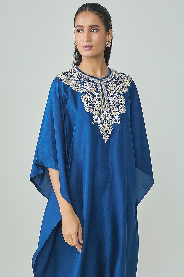 Blue Silk Zardosi Work Kaftan by Jayanti Reddy at Pernia's Pop Up Shop