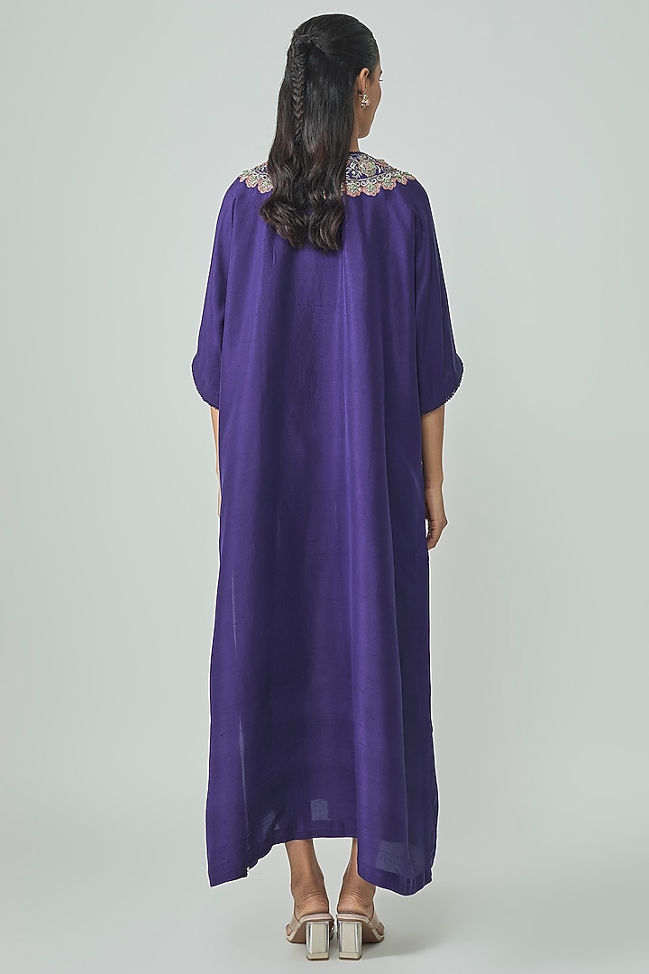 Purple Silk Zardosi Work Kaftan by Jayanti Reddy at Pernia's Pop Up Shop