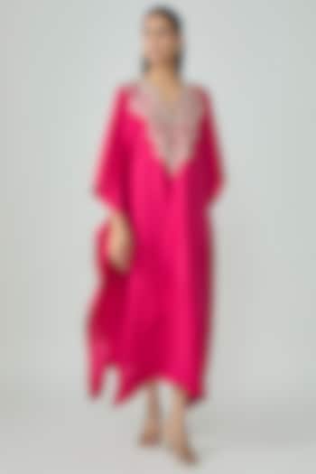 Pink Silk Zardosi Work Kaftan by Jayanti Reddy at Pernia's Pop Up Shop