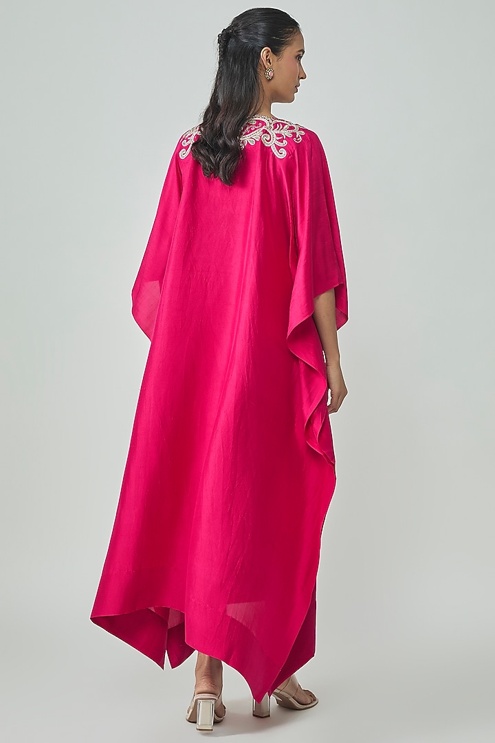 Pink Silk Zardosi Work Kaftan by Jayanti Reddy at Pernia's Pop Up Shop