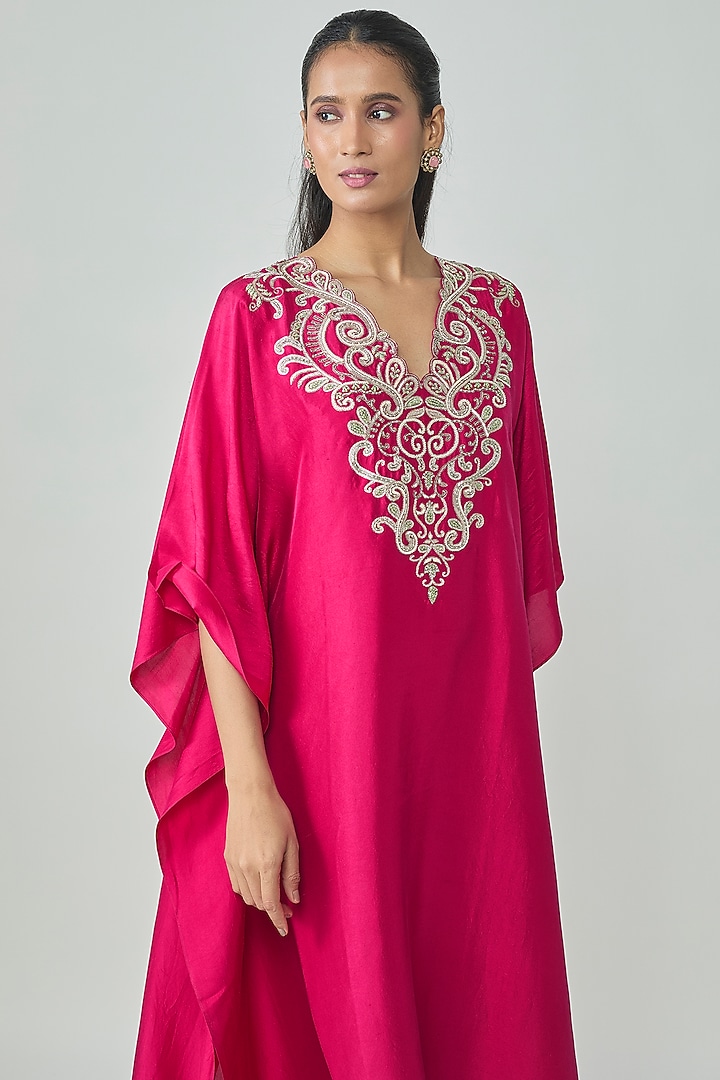 Pink Silk Zardosi Work Kaftan by Jayanti Reddy at Pernia's Pop Up Shop