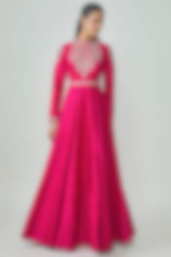 Rani Pink Silk Zardosi Work Wedding Anarkali by Jayanti Reddy at Pernia's Pop Up Shop