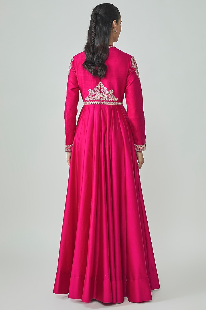 Rani Pink Silk Zardosi Work Wedding Anarkali by Jayanti Reddy at Pernia's Pop Up Shop