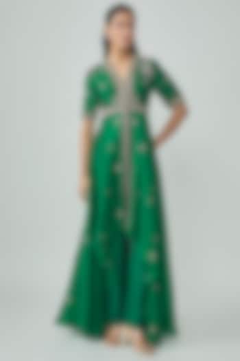 Bottle Green Silk Zardosi Work Bridal Anarkali Set by Jayanti Reddy at Pernia's Pop Up Shop