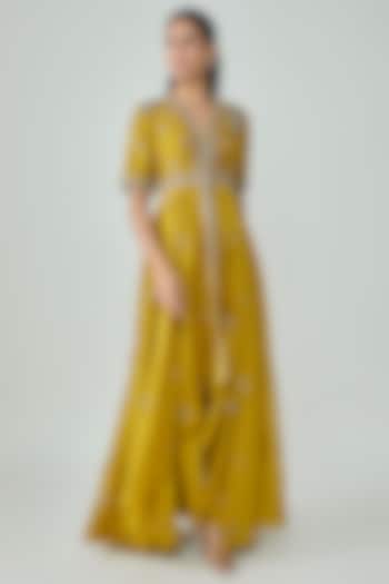 Golden Yellow Silk Zardosi Work Bridal Anarkali Set by Jayanti Reddy at Pernia's Pop Up Shop