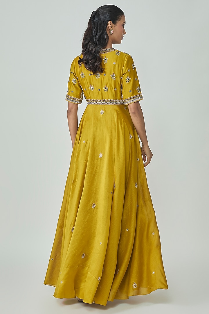 Golden Yellow Silk Zardosi Work Bridal Anarkali Set by Jayanti Reddy at Pernia's Pop Up Shop