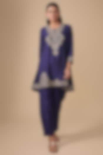 Purple Silk Zardosi Embroidered Tunic Set by Jayanti Reddy at Pernia's Pop Up Shop