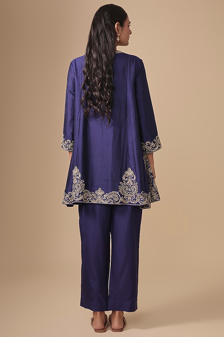 Purple Silk Zardosi Embroidered Tunic Set by Jayanti Reddy at Pernia's Pop Up Shop