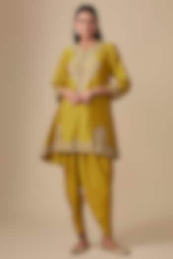 Golden Yellow Silk Zardosi Embroidered Tunic Set by Jayanti Reddy at Pernia's Pop Up Shop