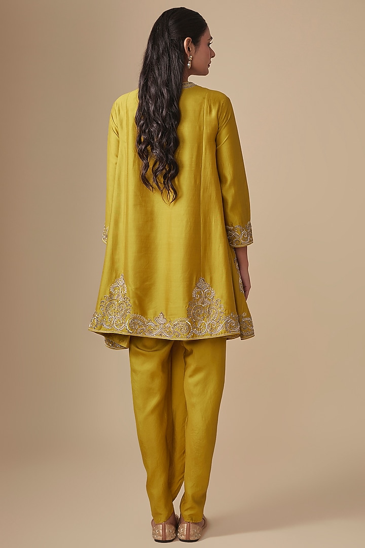 Golden Yellow Silk Zardosi Embroidered Tunic Set by Jayanti Reddy at Pernia's Pop Up Shop