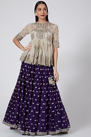 Beige Embroidered Peplum Top With Bustier by Jayanti Reddy