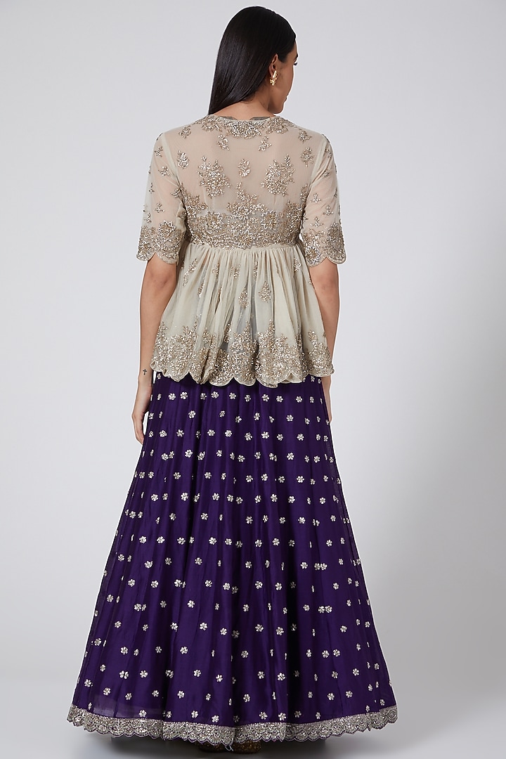 Beige Embroidered Peplum Top With Bustier by Jayanti Reddy at Pernia's Pop Up Shop