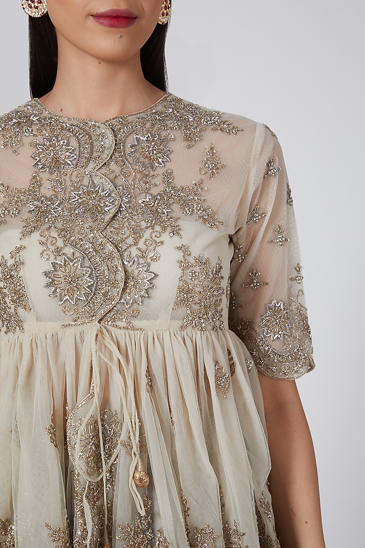 Beige Embroidered Peplum Top With Bustier by Jayanti Reddy at Pernia's Pop Up Shop