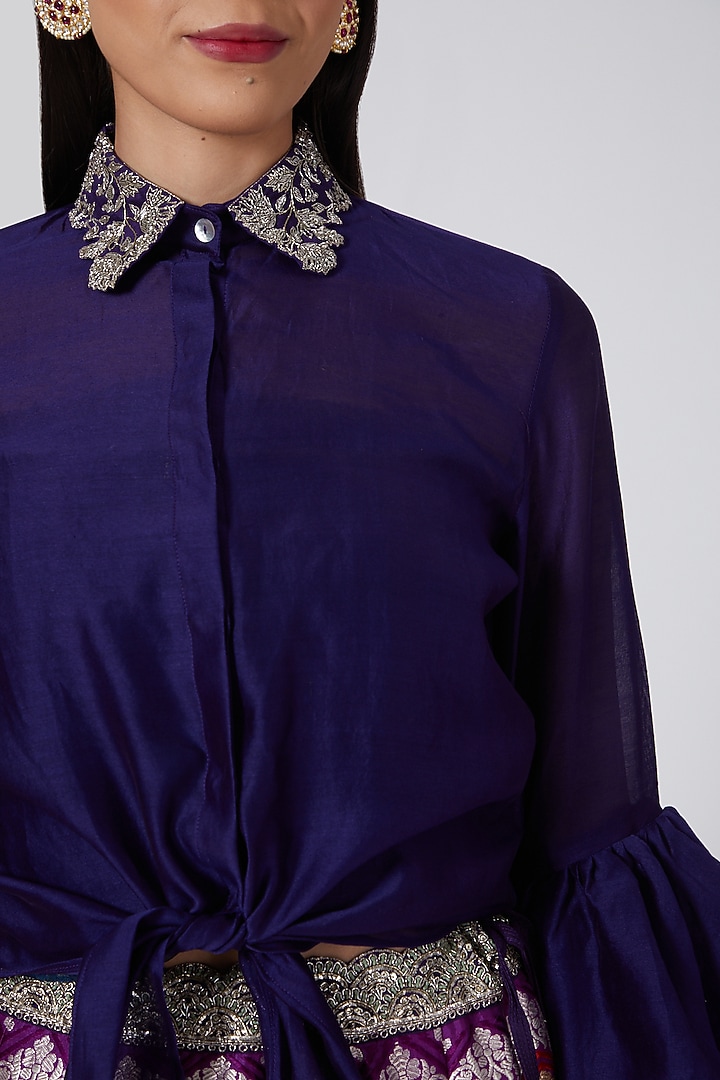 Purple Embroidered Shirt by Jayanti Reddy at Pernia's Pop Up Shop