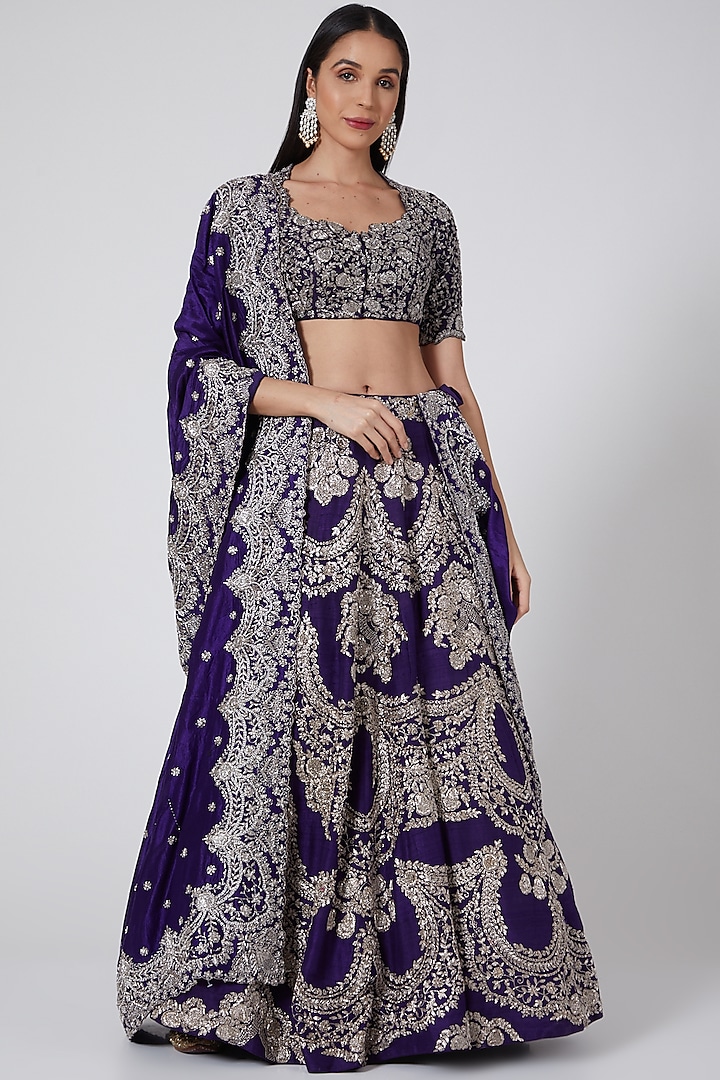 Purple Raw Silk Embroidered Bridal Lehenga Set by Jayanti Reddy at Pernia's Pop Up Shop
