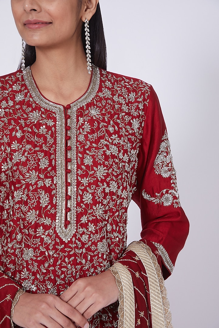 Red Embroidered Short Sleeve Tunic