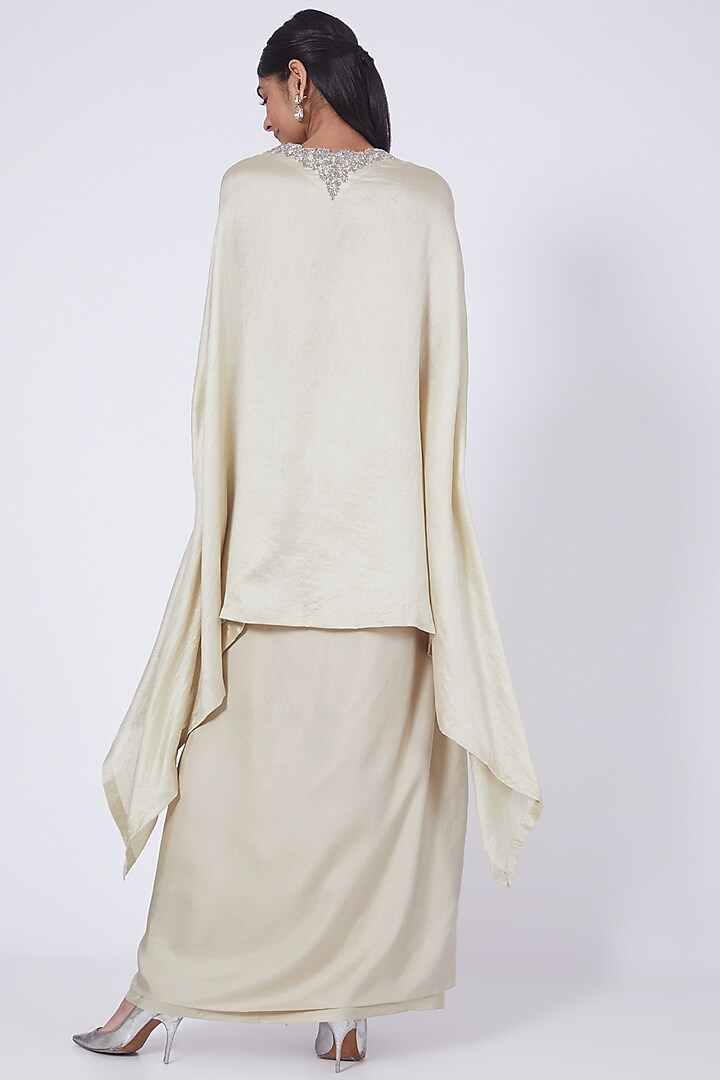 Beige Twill Cowl Skirt Set by Jayanti Reddy at Pernia's Pop Up Shop
