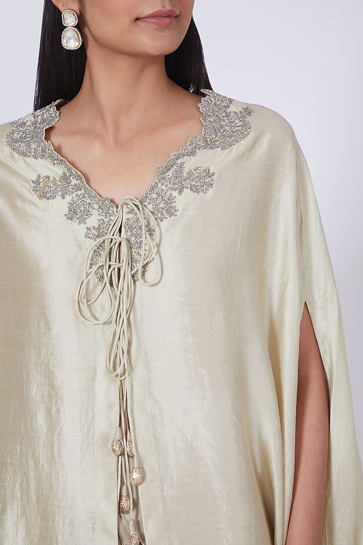 Beige Twill Cowl Skirt Set by Jayanti Reddy at Pernia's Pop Up Shop