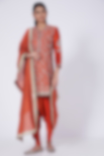Orange Zardosi Embroidered Short Tunic Set by Jayanti Reddy at Pernia's Pop Up Shop