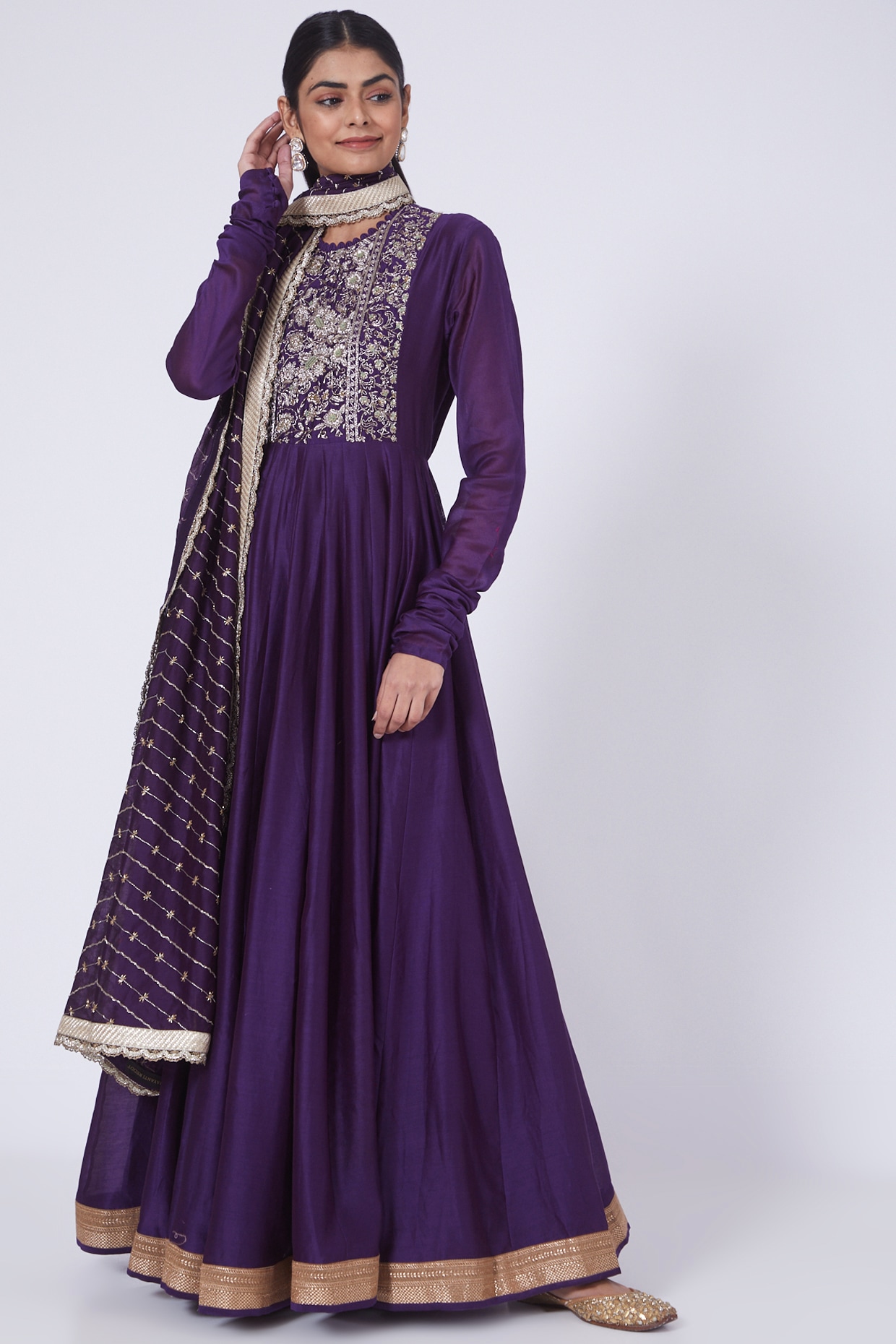 Purple Embroidered Anarkali Set Design 